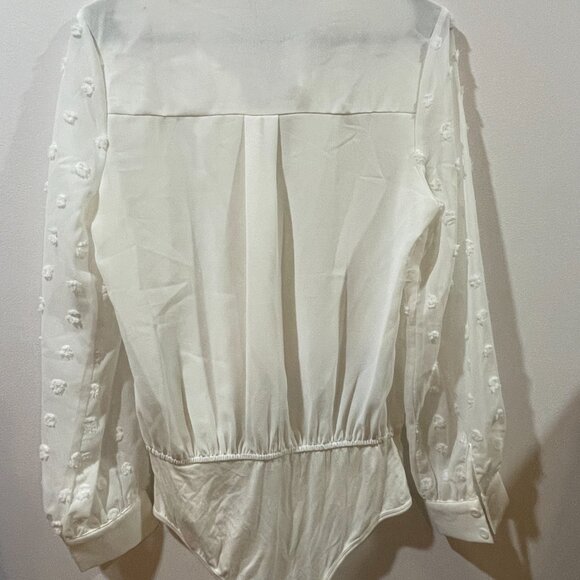 Kate Kasin Long Sleeve Sheer Mesh Pointelle Bodysuit Pussybow Necktie Size Med - Picture 10 of 10